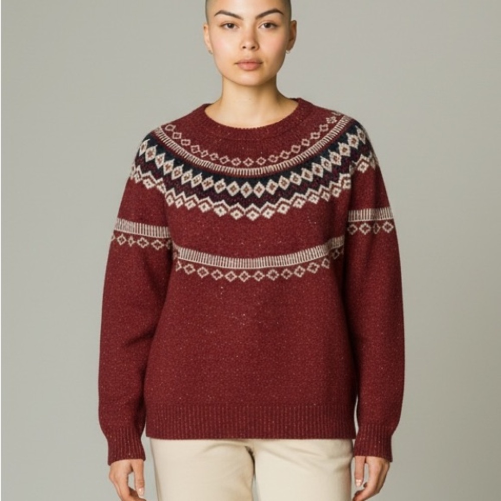 Weatherproof Vintage Chili Red Fair Isle Sweater Womens L Cozy Nordic Knit Cabin